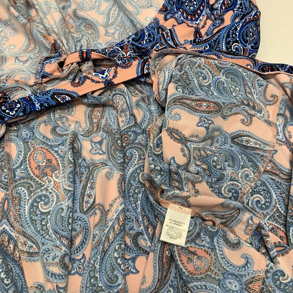 Kiyonna 1 Wrap Dress Paisly Print Asymmetric Midi Ruffle 14 Stretch USA‎  Made - Picture 9 of 9